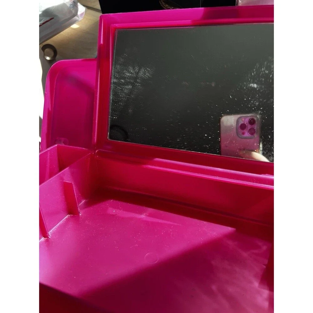 Vintage 90s Caboodles Hot Pink Makeup Case Box Mirrored Tiered Retro Y2K